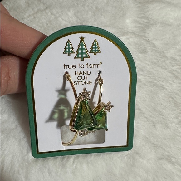 True to form Christmas tree glass stone hoop earrings - Picture 2 of 3